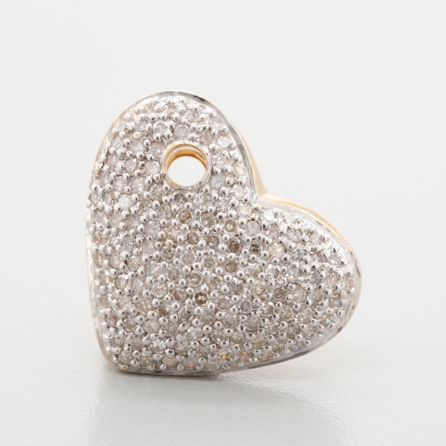 14K White and Yellow Gold Diamond Heart Pendant