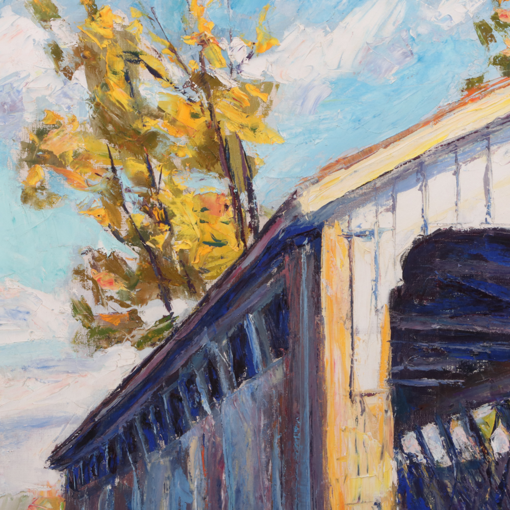 Emerson Burkhart 1967 Oil Painting of Covered Bridge