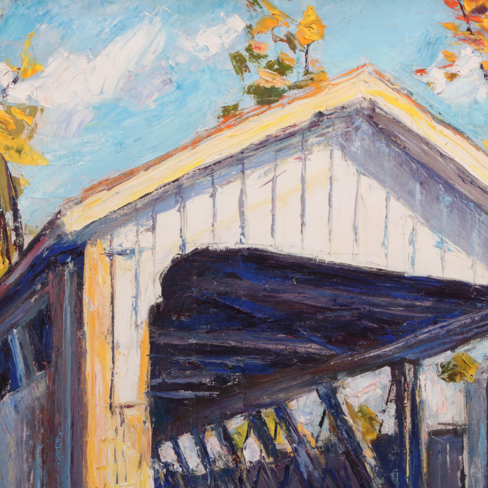Emerson Burkhart 1967 Oil Painting of Covered Bridge