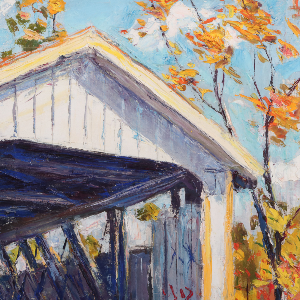 Emerson Burkhart 1967 Oil Painting of Covered Bridge