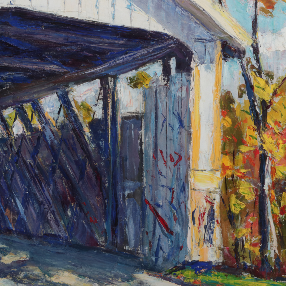Emerson Burkhart 1967 Oil Painting of Covered Bridge