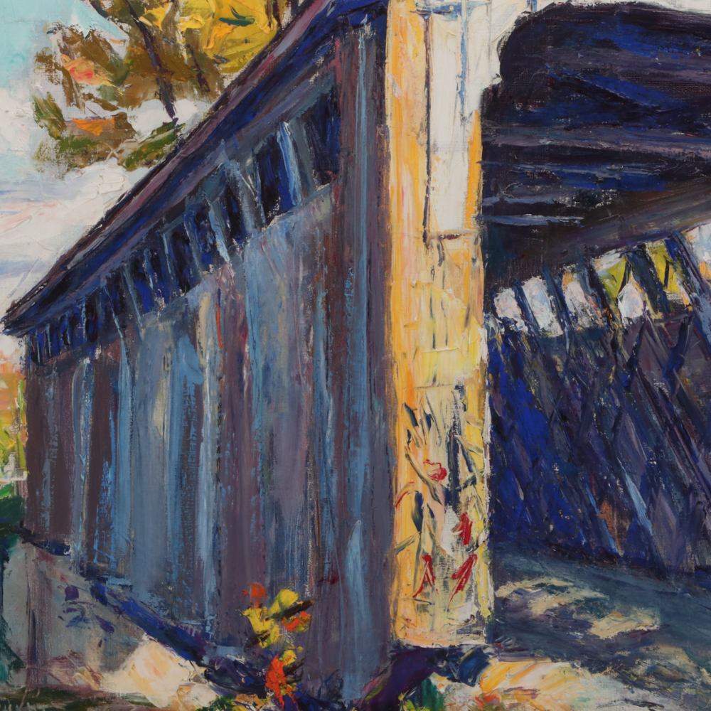 Emerson Burkhart 1967 Oil Painting of Covered Bridge
