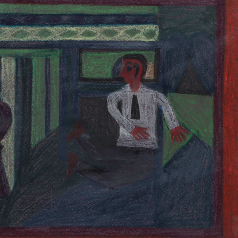 Eddie Arning Naive Cray-Pas Oil Pastel Drawing