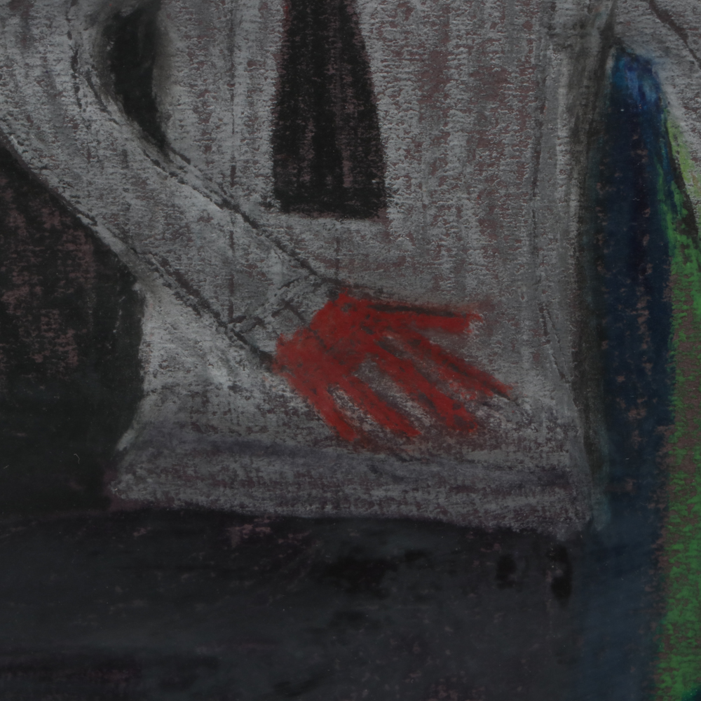 Eddie Arning Naive Cray-Pas Oil Pastel Drawing