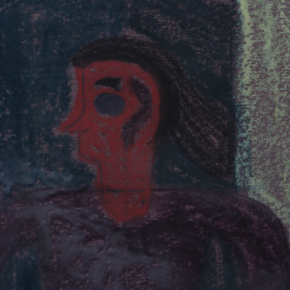 Eddie Arning Naive Cray-Pas Oil Pastel Drawing