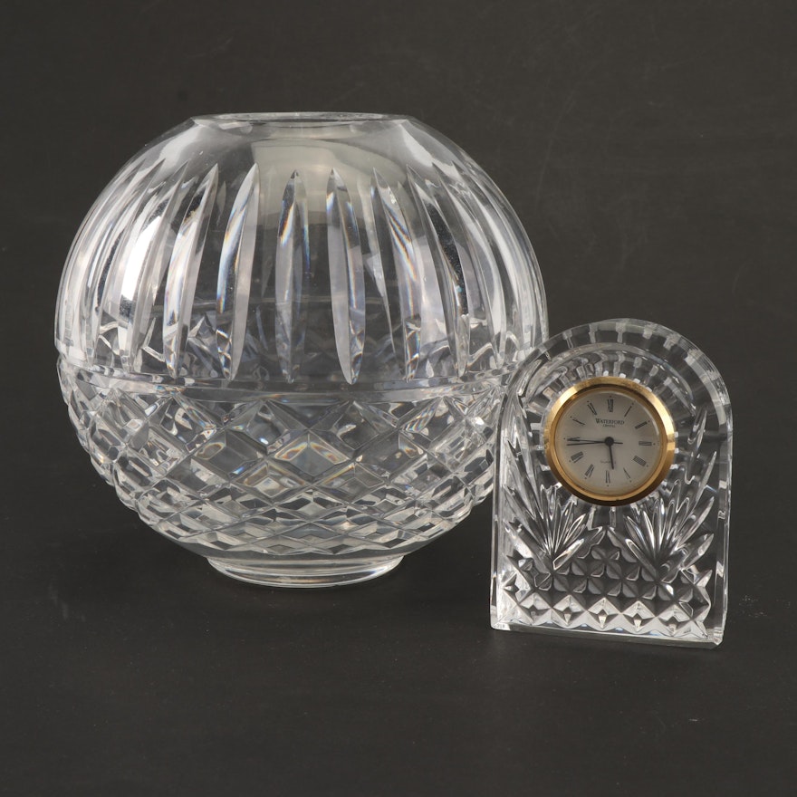 Small Waterford Crystal Quartz Small Dome Clock with Rose Bowl Vase