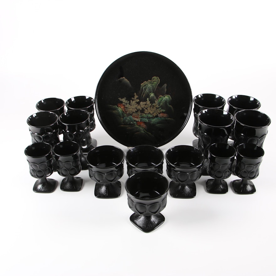 Noritake "Spotlight" Glass Stemware with East Asian Style Tray