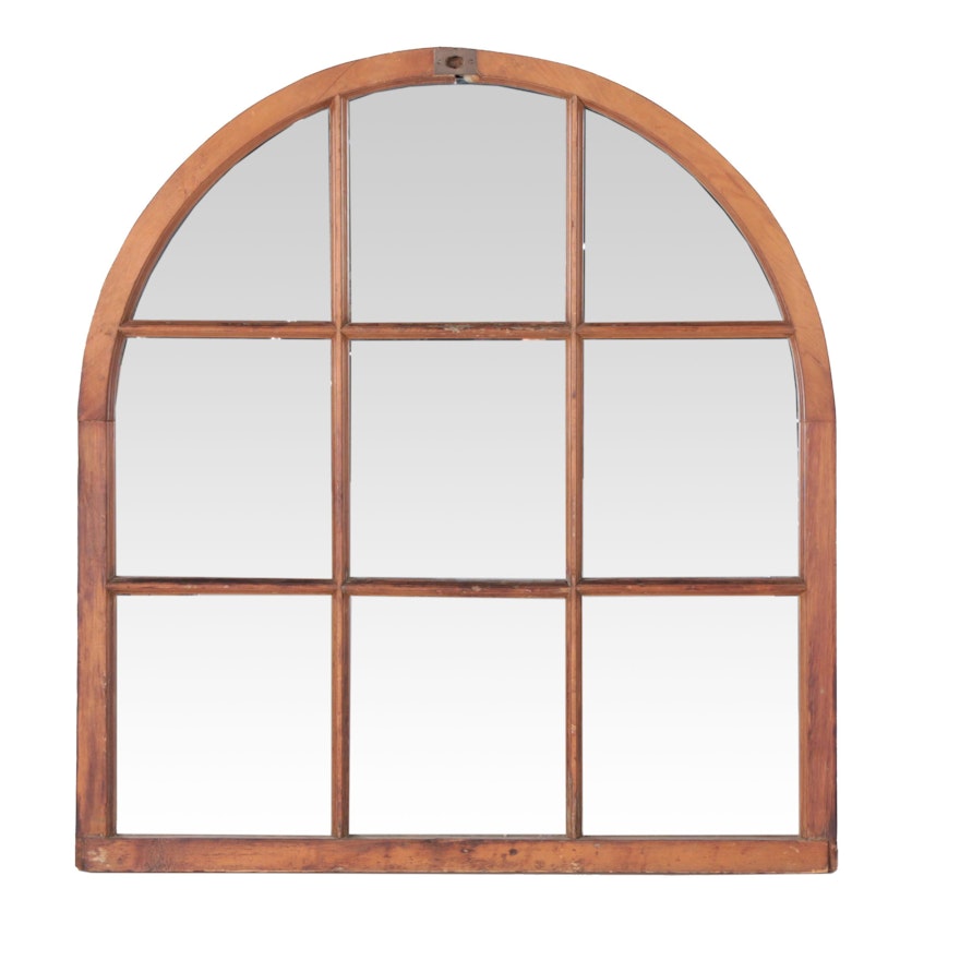 Arch Top Pine Framed Individual Panel Mirror, Late 19th to Early 20th Century