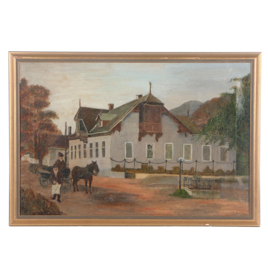 20th Century Oil Painting of Street Scene