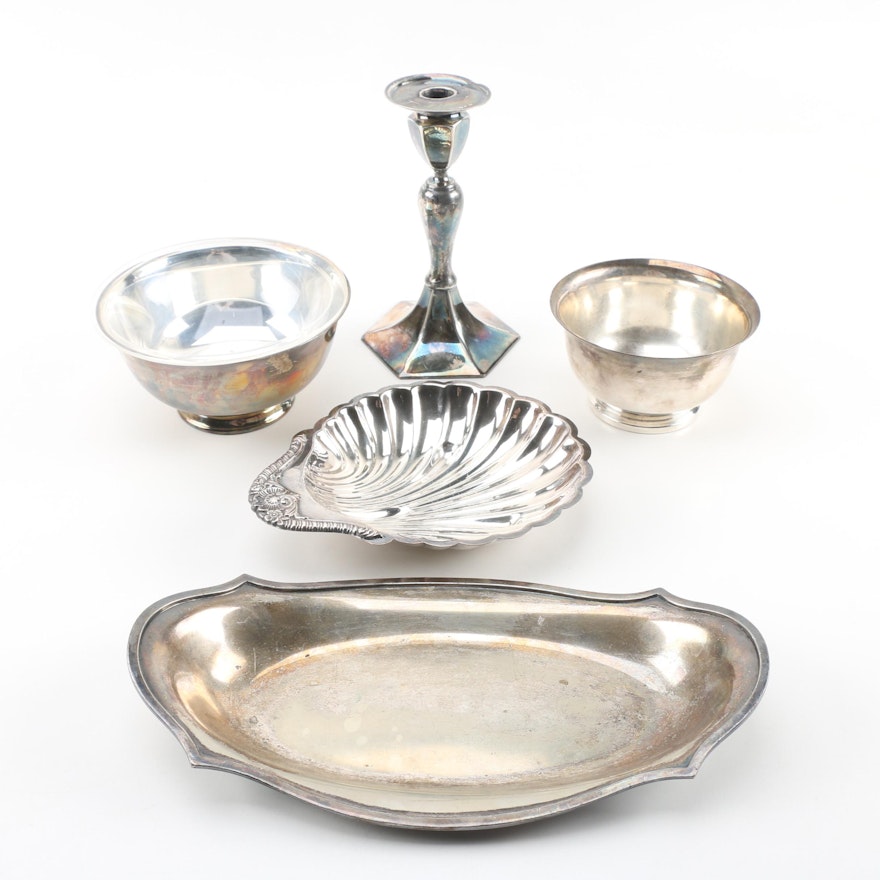 Reed & Barton and Crescent Paul Revere Bowls with Other Silver Plate Tableware