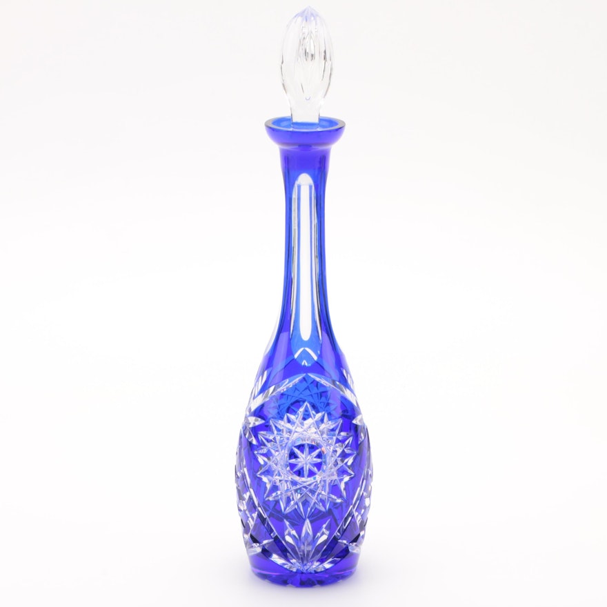 Cobalt Cut to Clear Crystal Decanter