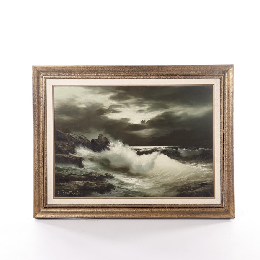 G. Fantini Oil Painting "Sea and Surf at Brandis Italy"