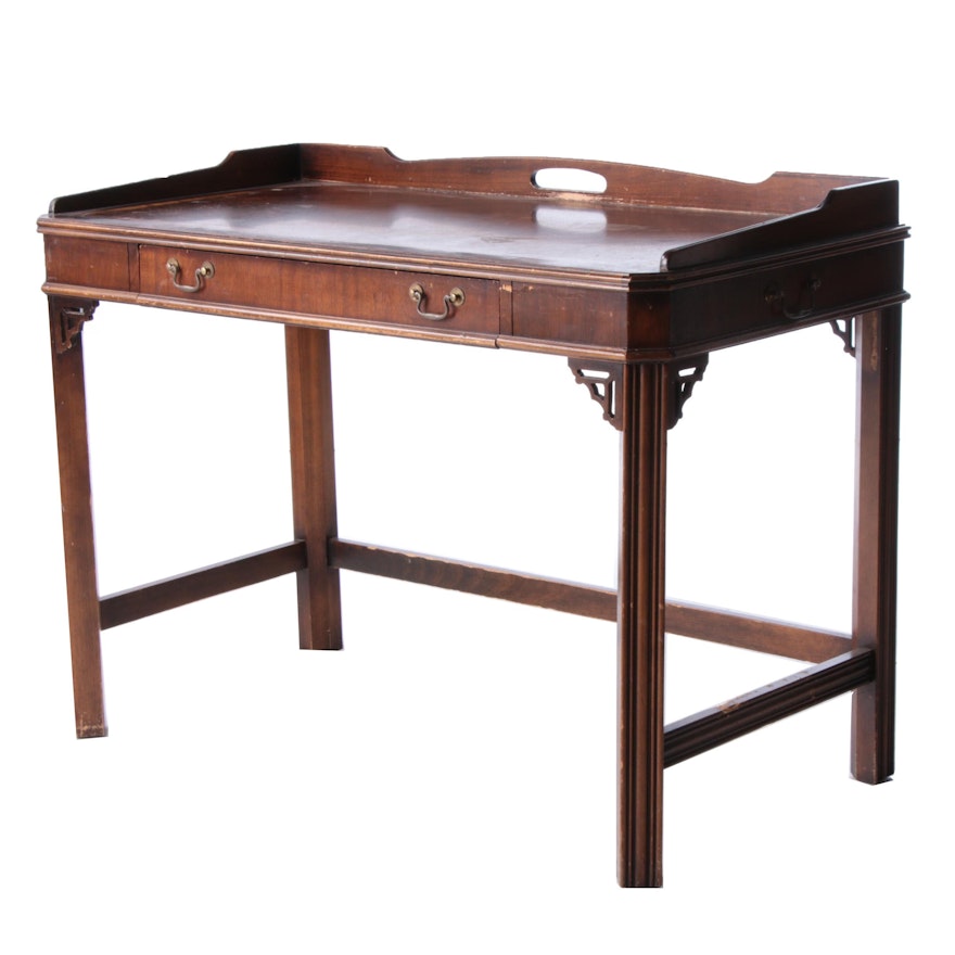 Chinese Chippendale Style Mahogany Writing Table by Lane, Mid-20th Century