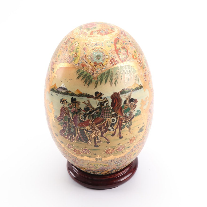 Chinese Satsuma Style Ceramic Egg with Stand