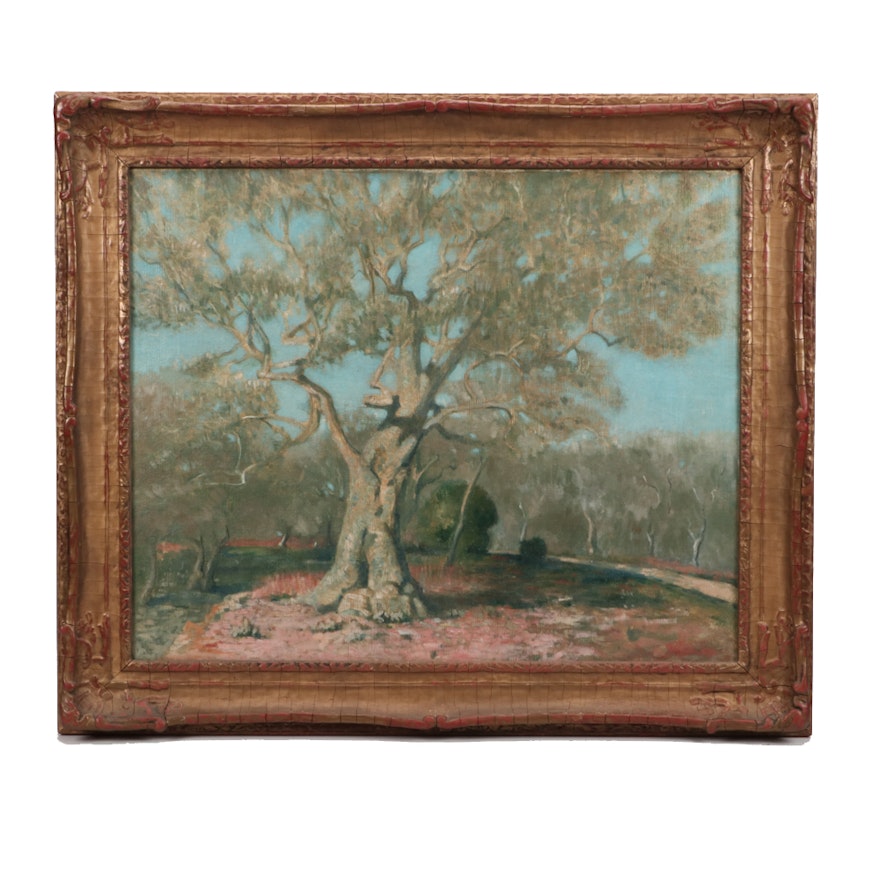 James Roy Hopkins Early 20th Century Oil Painting of Tree