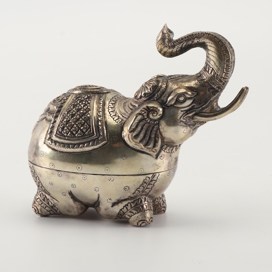 Figural Elephant Metal Betel Nut Box