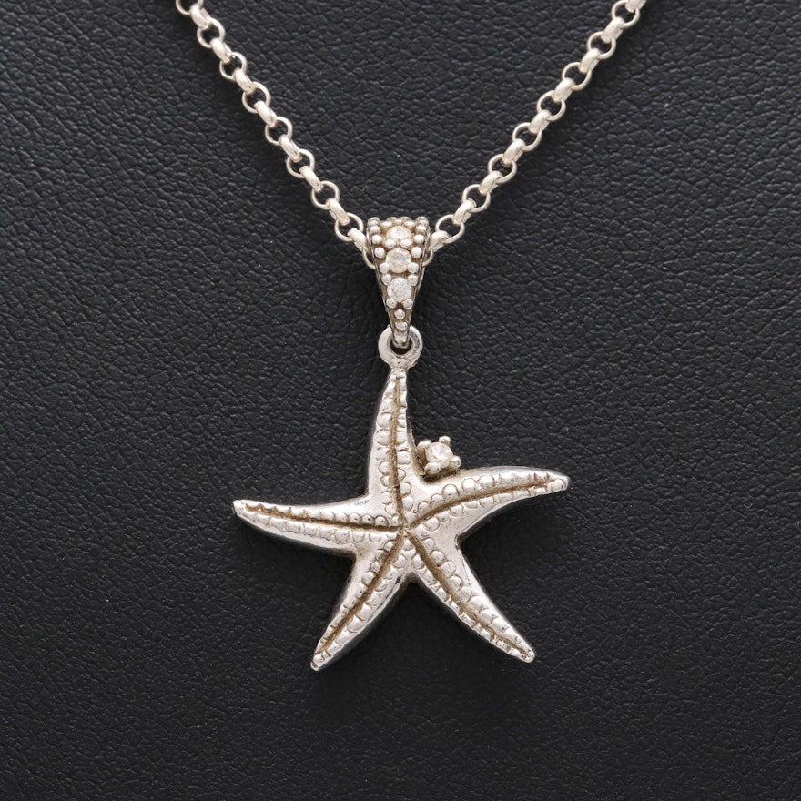 Sterling Silver Cubic Zirconia Starfish Pendant Necklace
