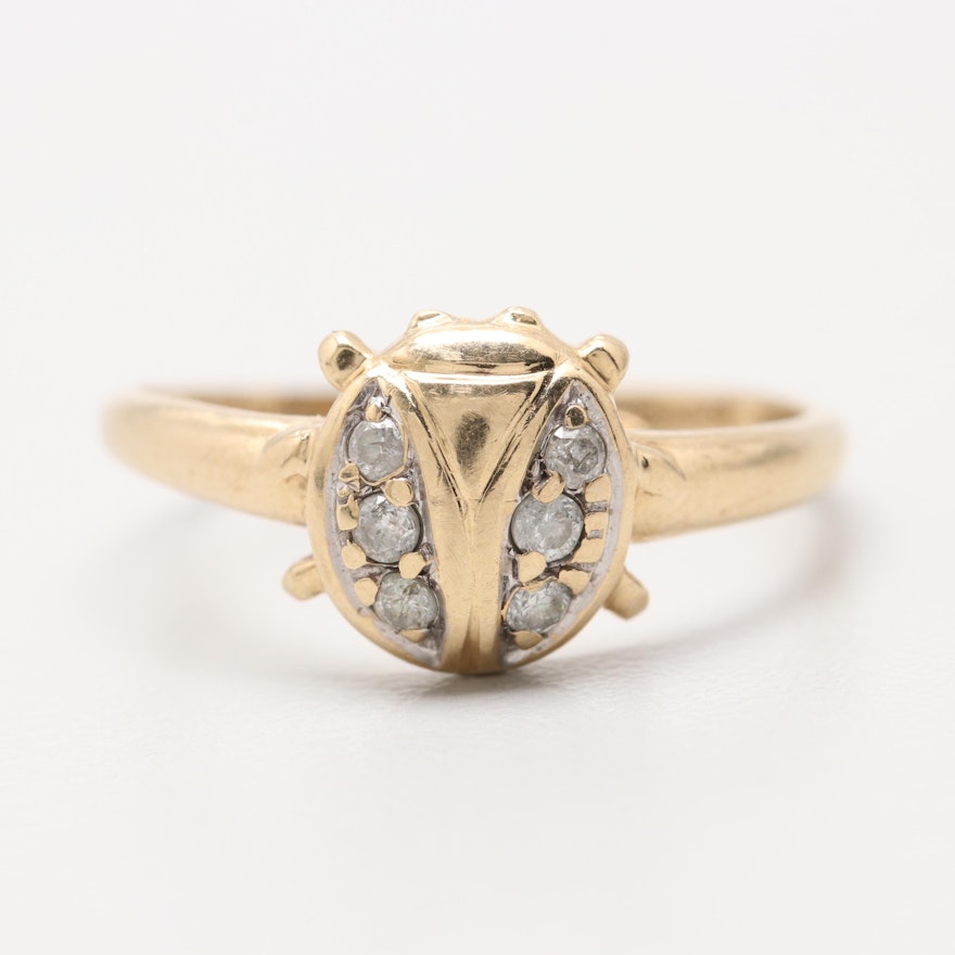 10K Yellow Gold Diamond Ladybug Motif Ring