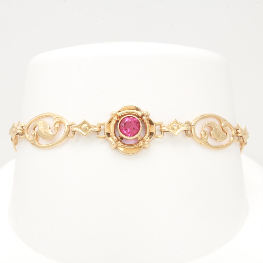 14K Yellow Gold Synthetic Ruby Bracelet