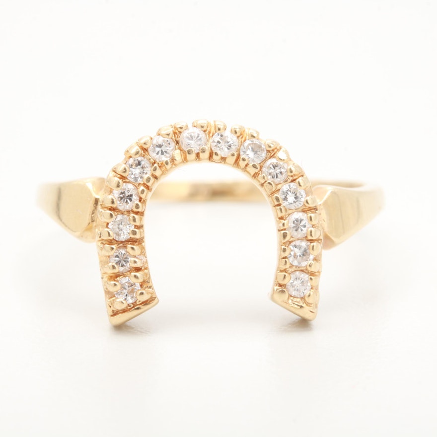 14K Yellow Gold Diamond Horseshoe Motif Ring