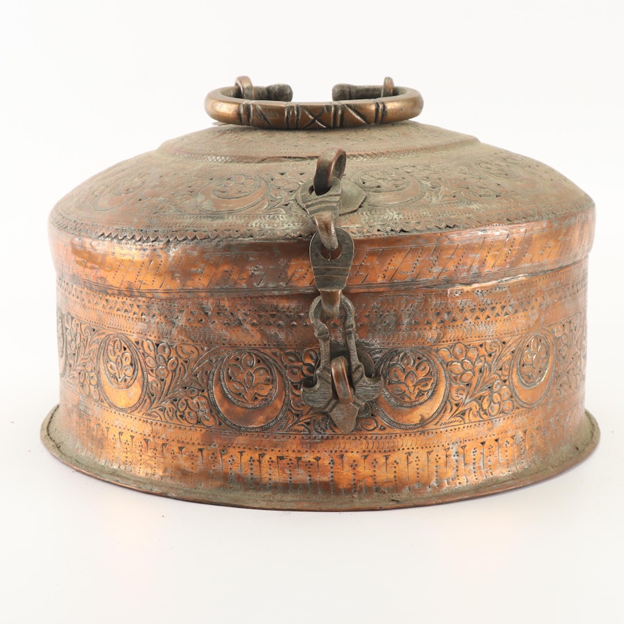 Vintage Mongolian Copper Box and West Asian Tin Betel Box