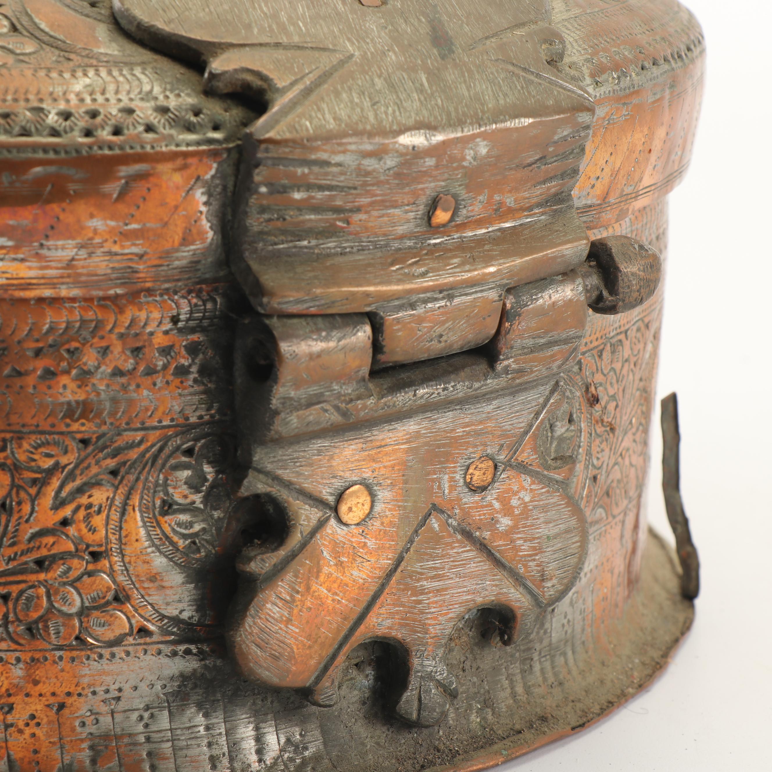 Vintage Mongolian Copper Box and West Asian Tin Betel Box