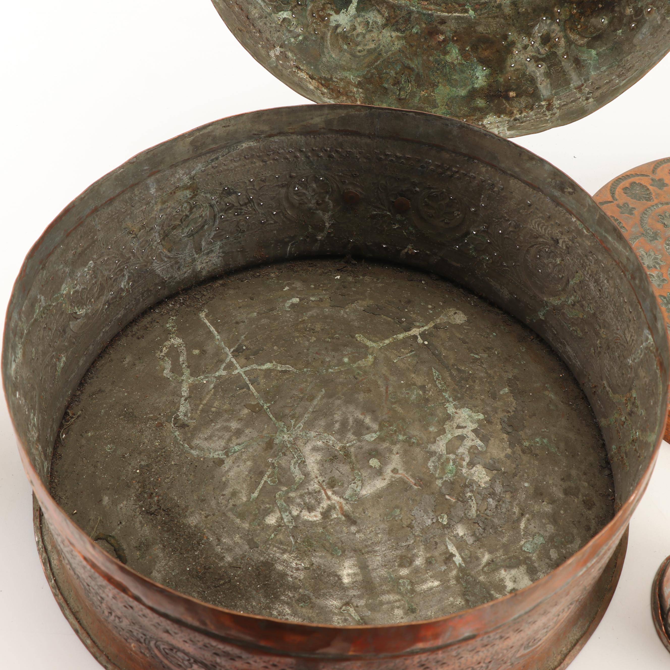 Vintage Mongolian Copper Box and West Asian Tin Betel Box