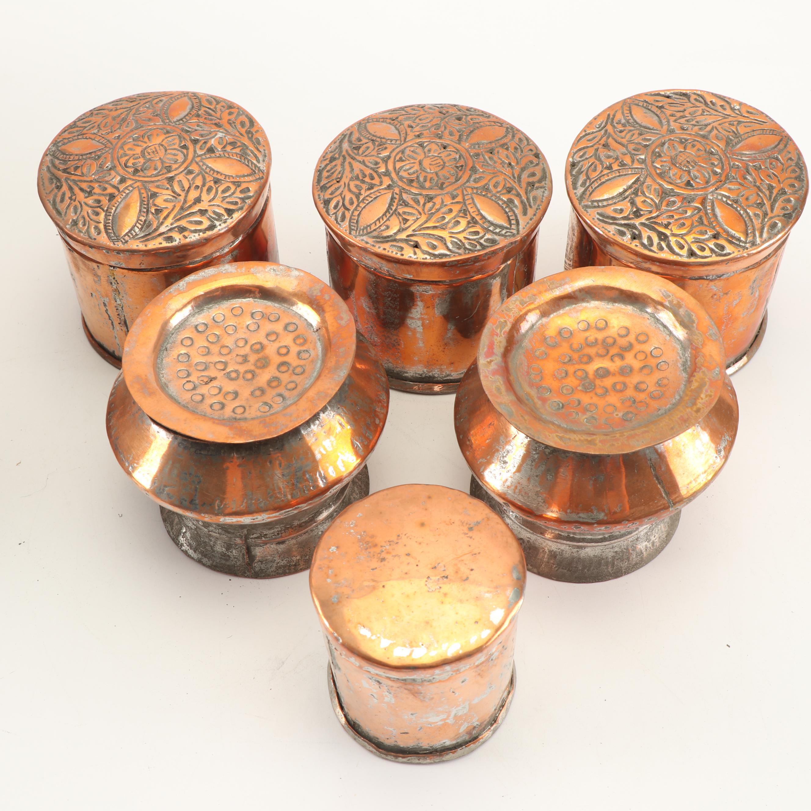 Vintage Mongolian Copper Box and West Asian Tin Betel Box