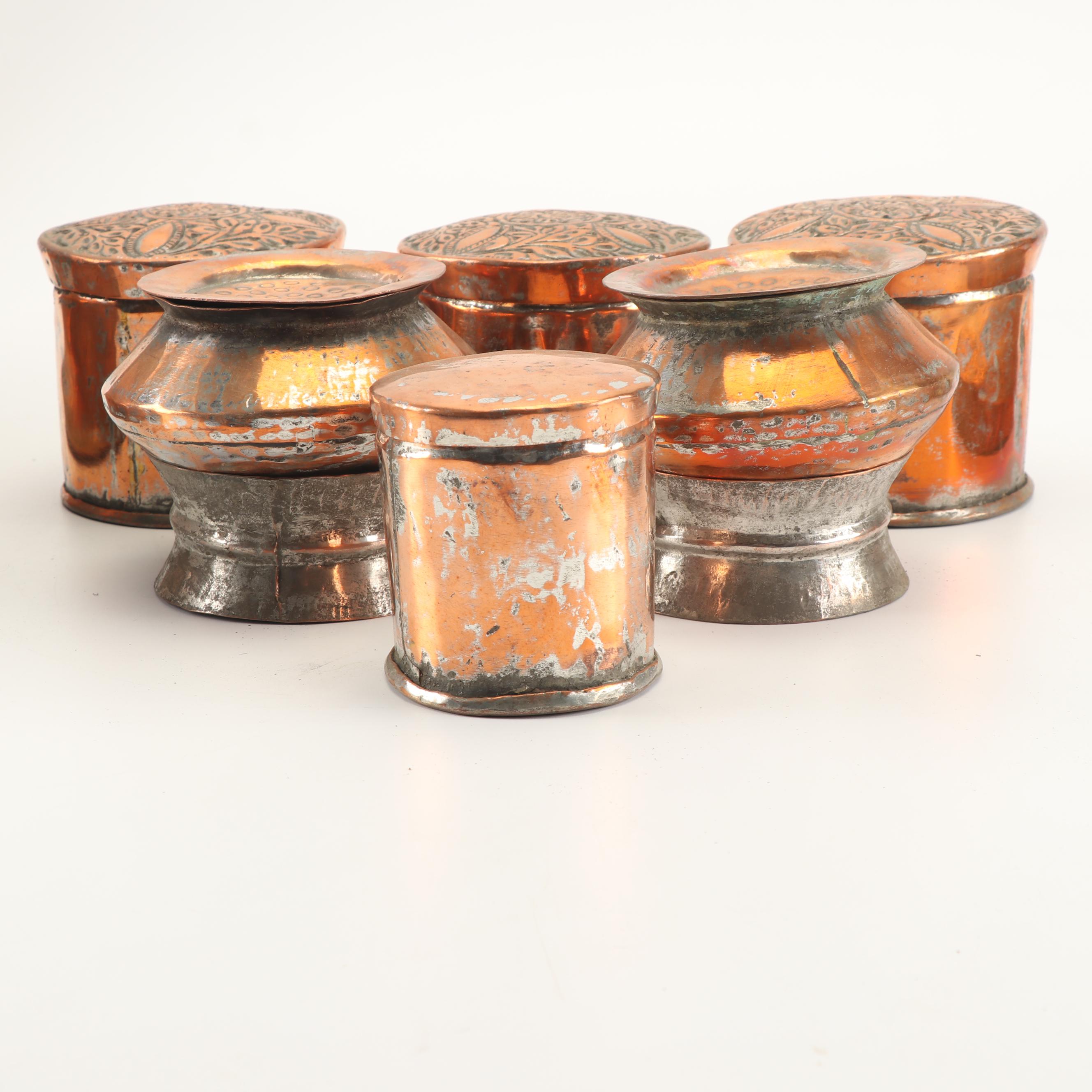 Vintage Mongolian Copper Box and West Asian Tin Betel Box