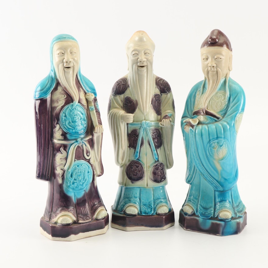Chinese Fahua Style Sanxing Deity Figurines