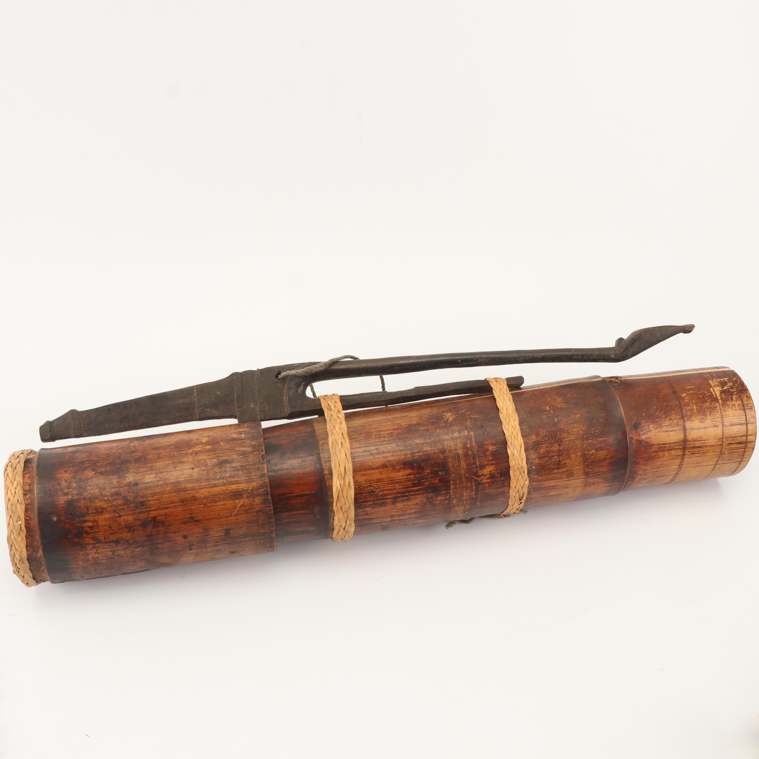 Indonesian Style Carved Bone Dragon Blow Gun with Dart Case and Holder