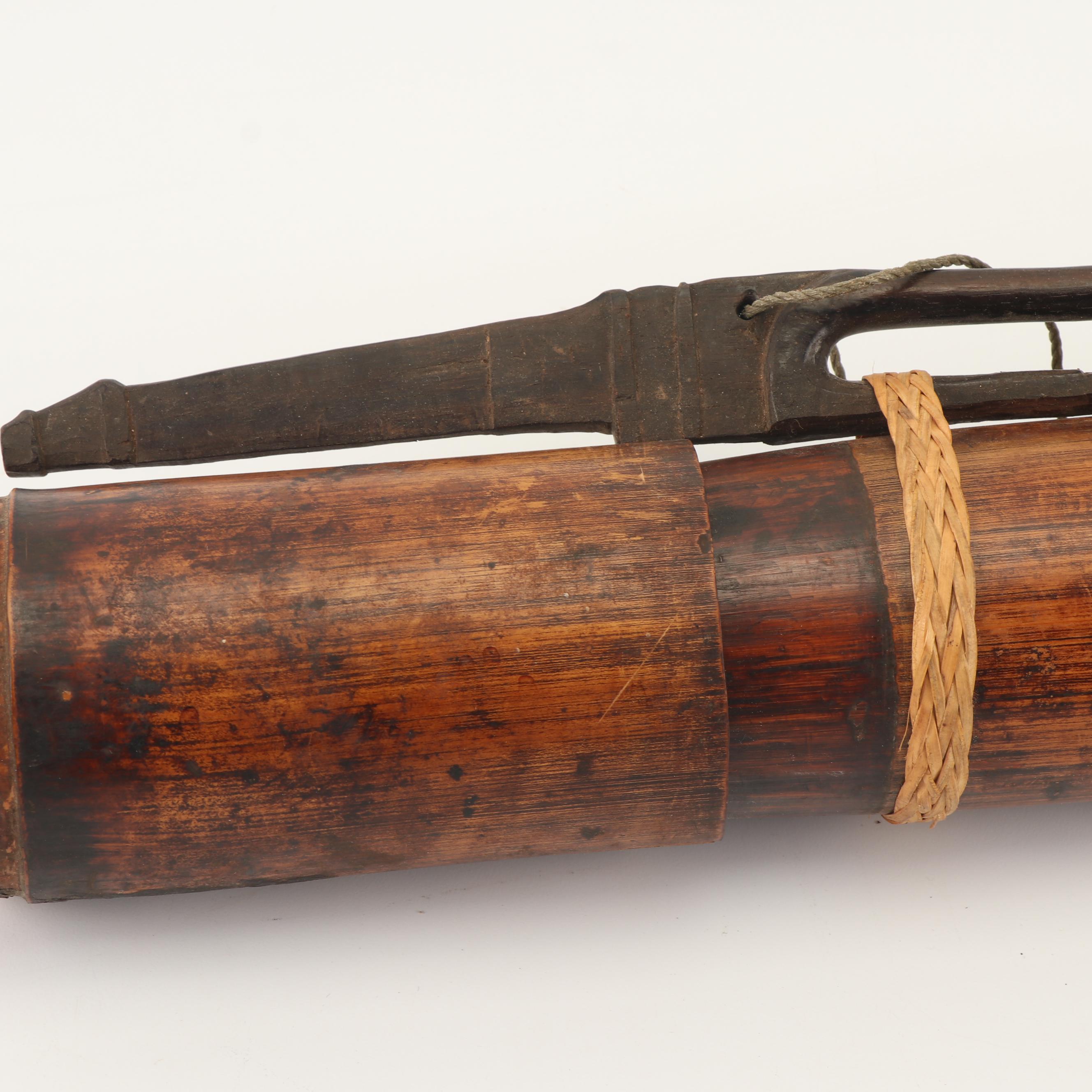 Indonesian Style Carved Bone Dragon Blow Gun with Dart Case and Holder