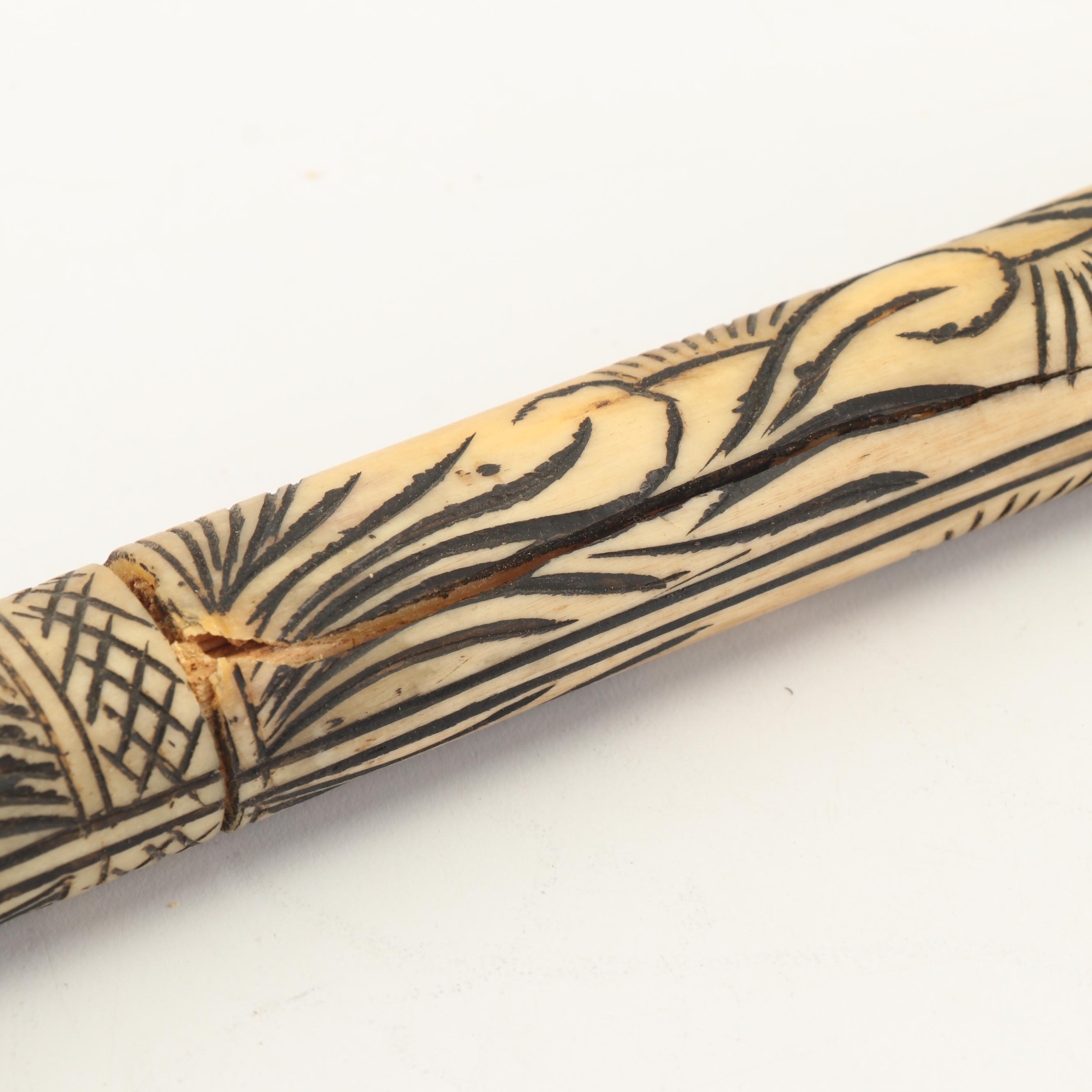 Indonesian Style Carved Bone Dragon Blow Gun with Dart Case and Holder