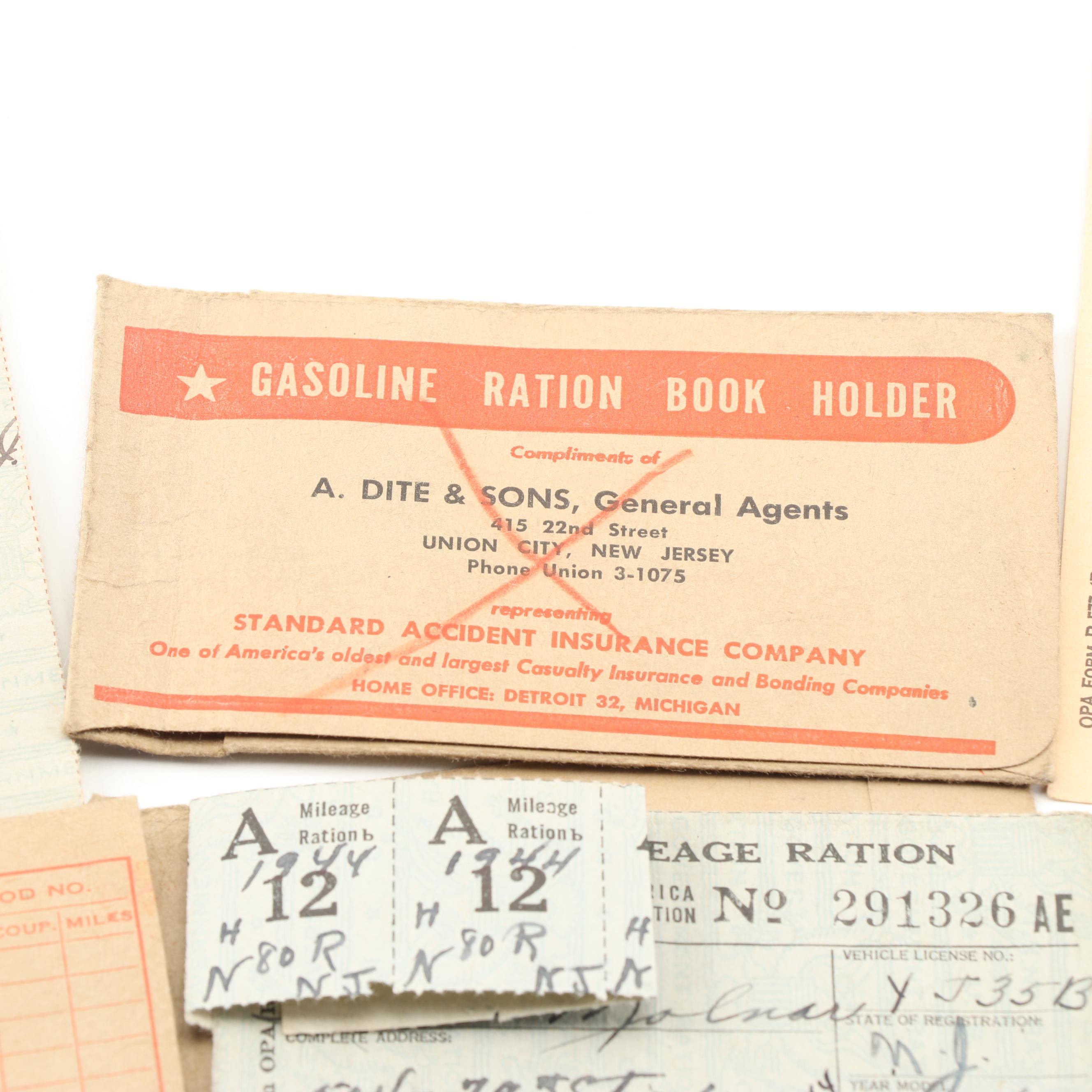 World War II Era United States Fuel Rationing Coupons and Cards