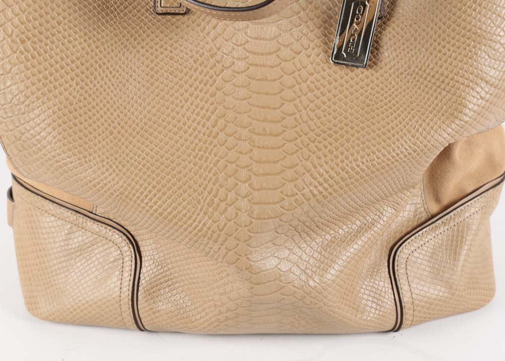 Coach Hadley Python Embossed Beige Leather Convertible Tote