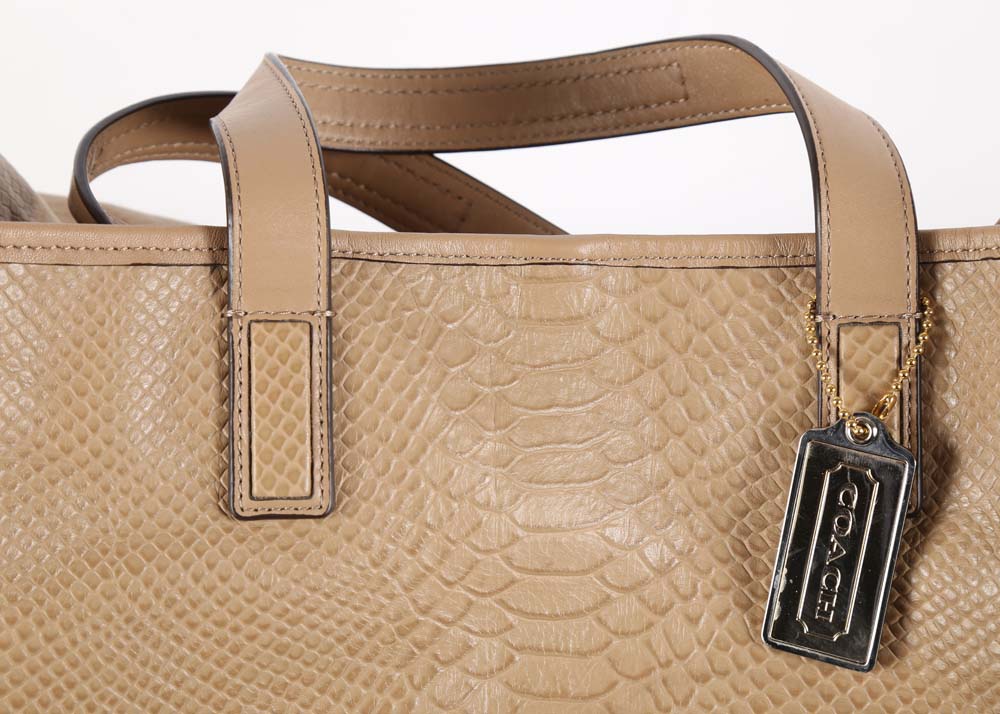 Coach Hadley Python Embossed Beige Leather Convertible Tote