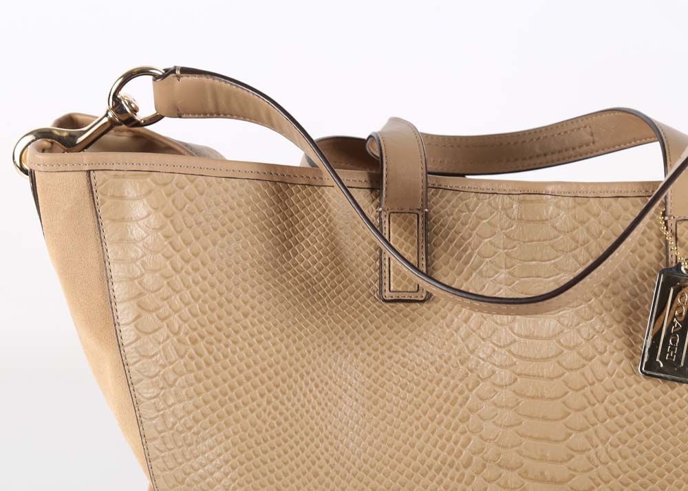 Coach Hadley Python Embossed Beige Leather Convertible Tote