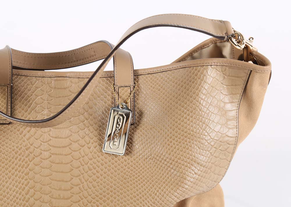 Coach Hadley Python Embossed Beige Leather Convertible Tote