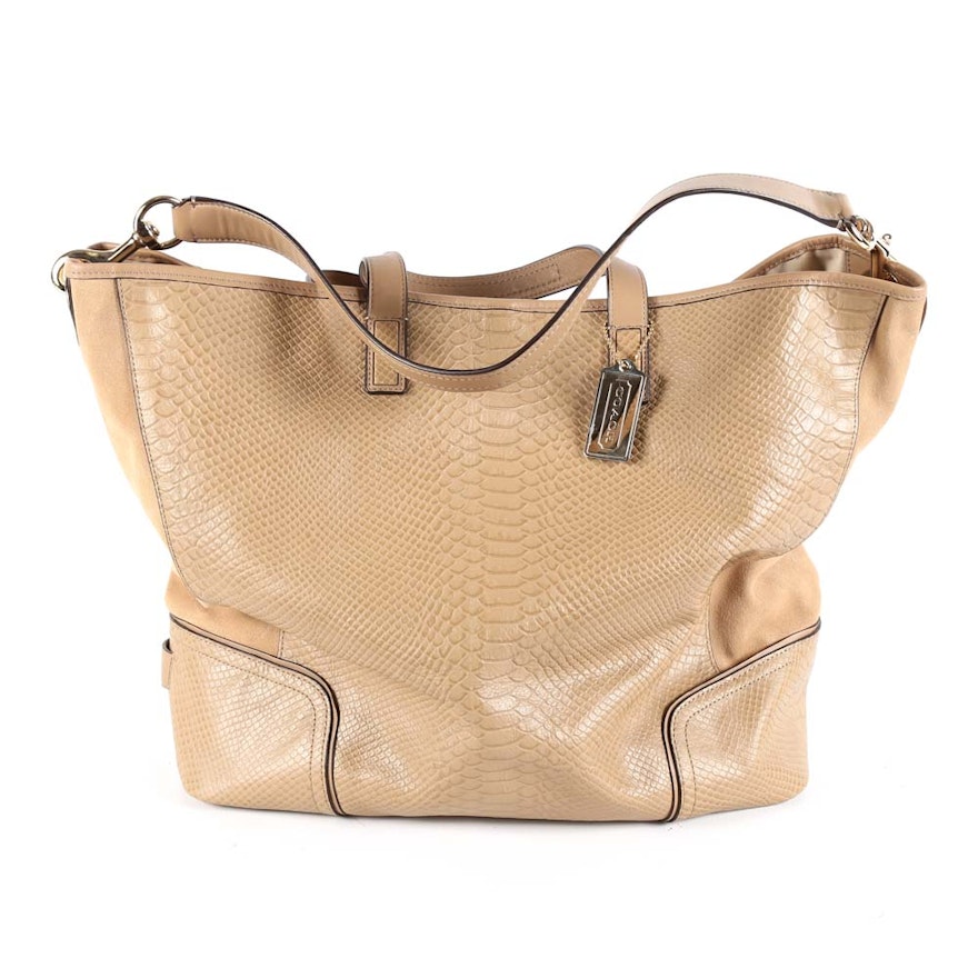 Coach Hadley Python Embossed Beige Leather Convertible Tote