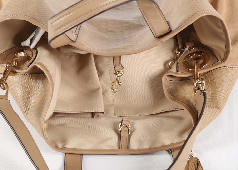 Coach Hadley Python Embossed Beige Leather Convertible Tote