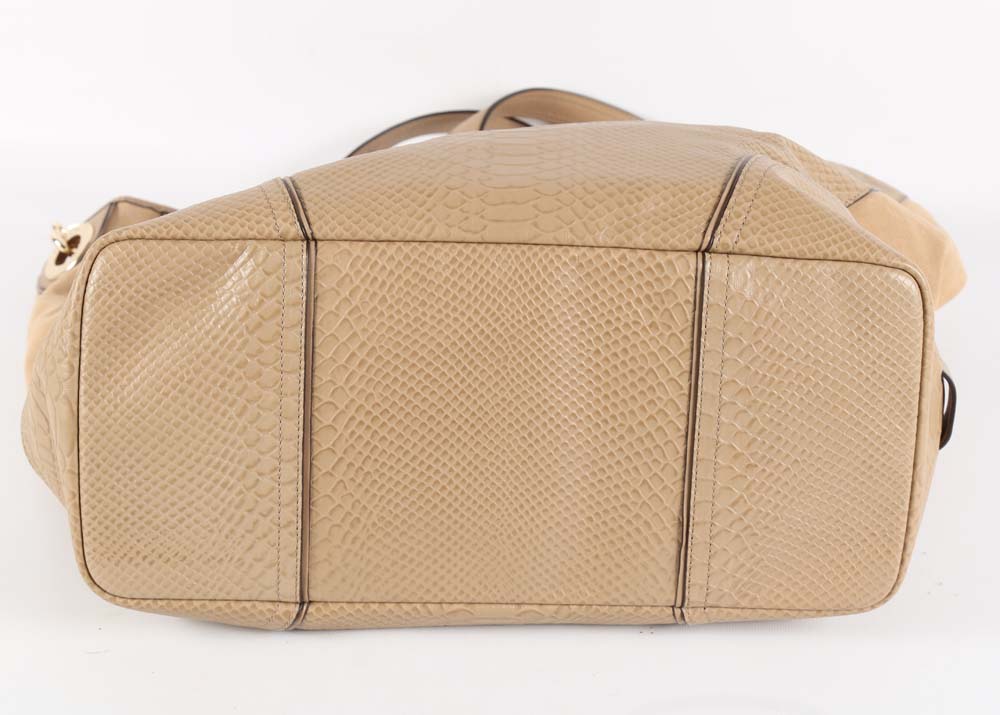 Coach Hadley Python Embossed Beige Leather Convertible Tote