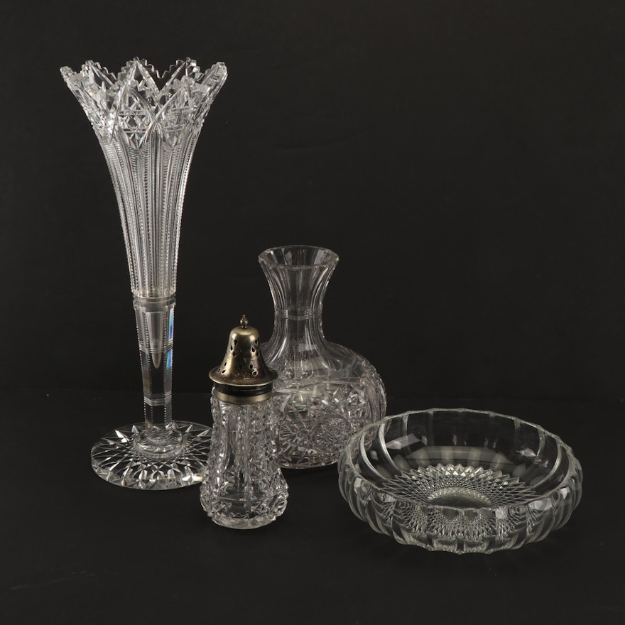 Cut Crystal Vases, Bowl and Sugar Shaker