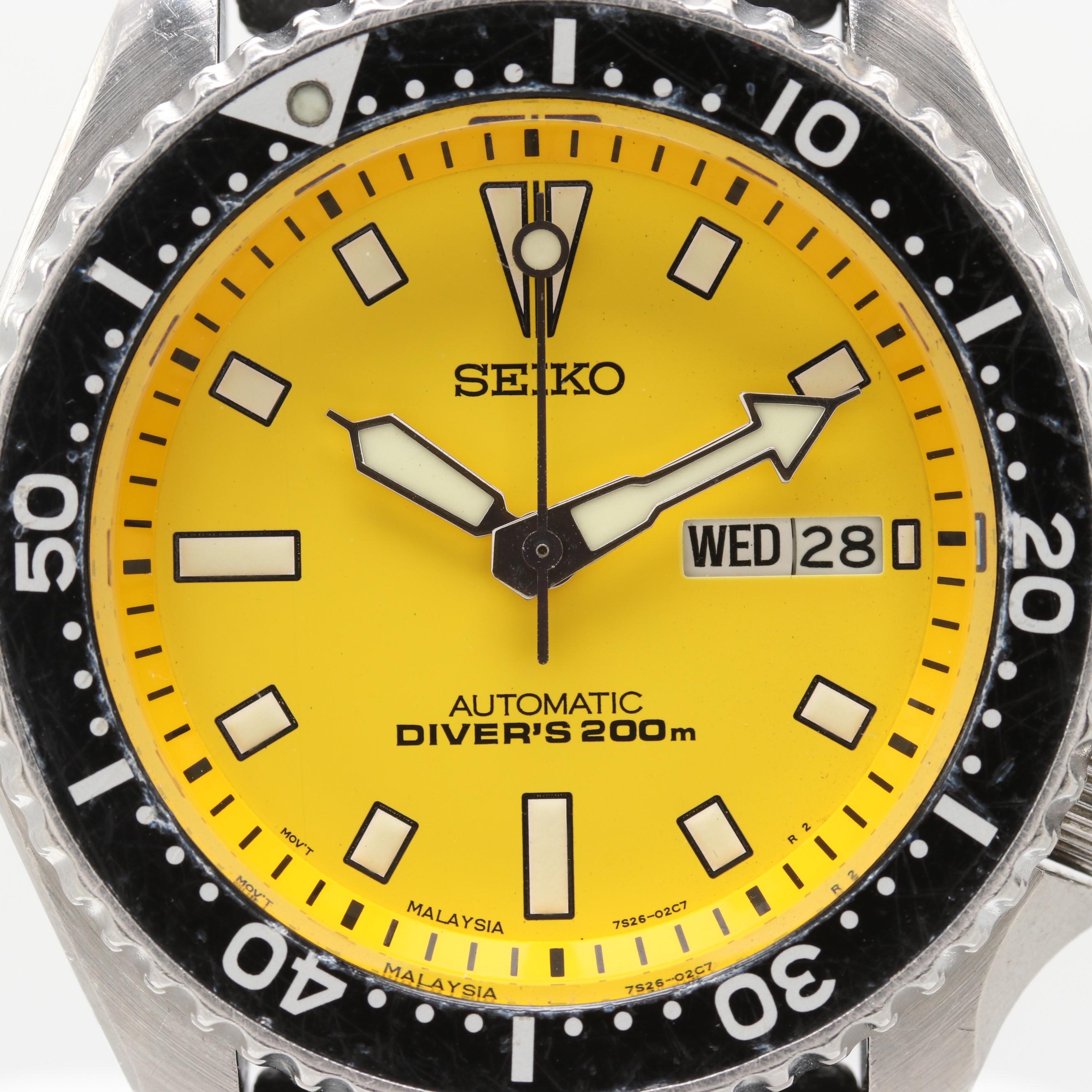 Seiko Diver's 200M Automatic Watch With Day-Date Window