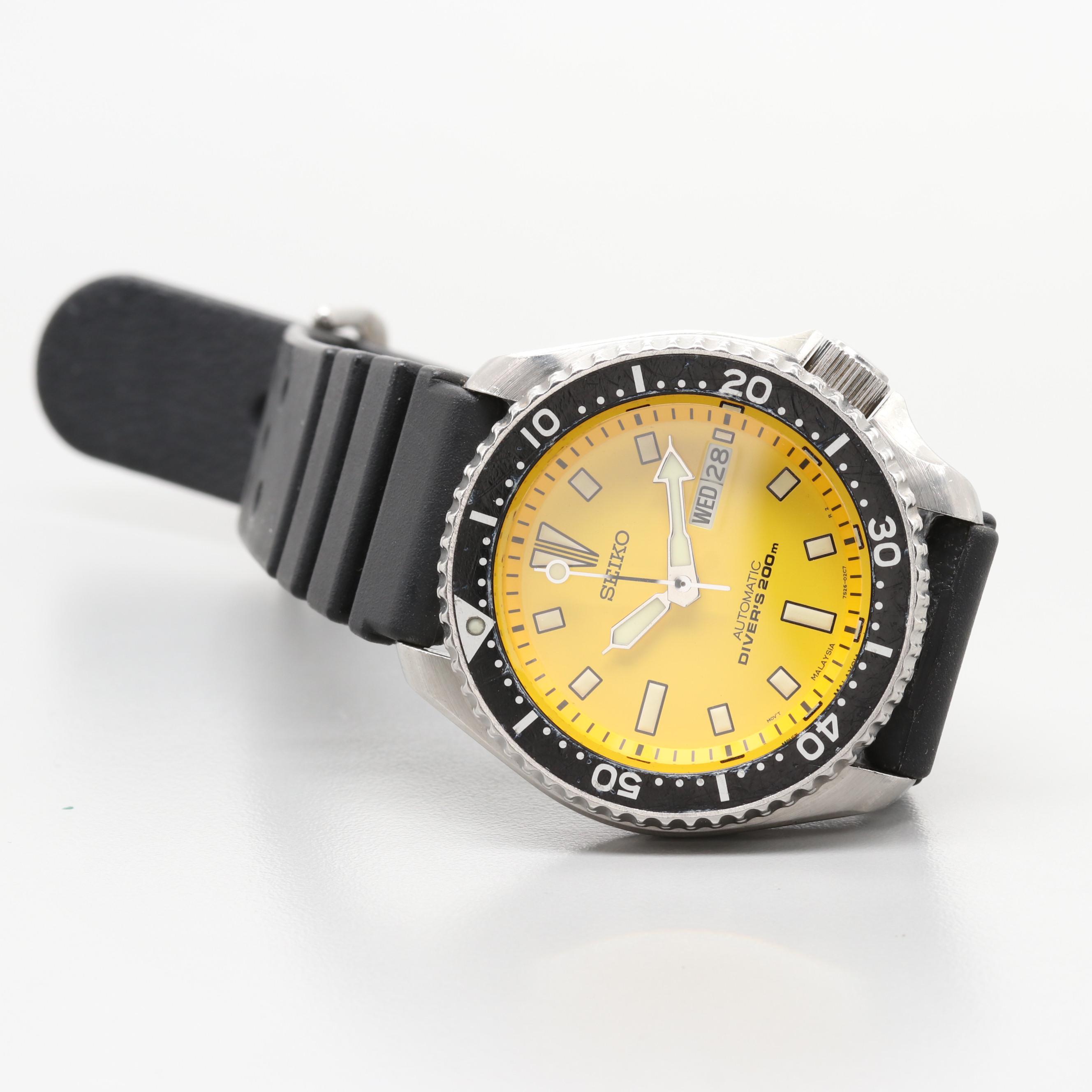 Seiko Diver's 200M Automatic Watch With Day-Date Window