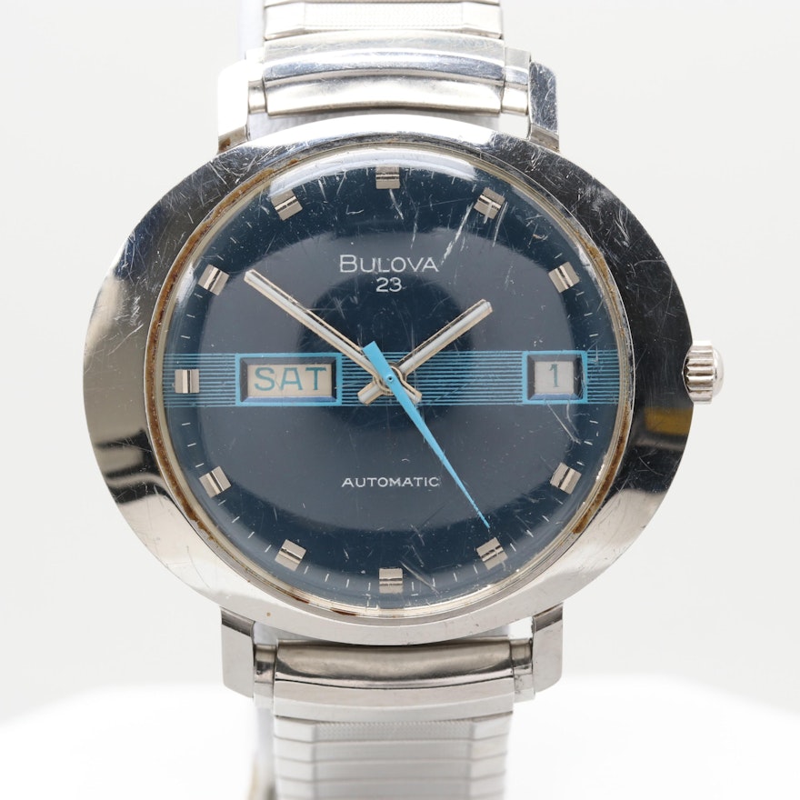 Bulova Stainless Steel Day/Date Wristwatch