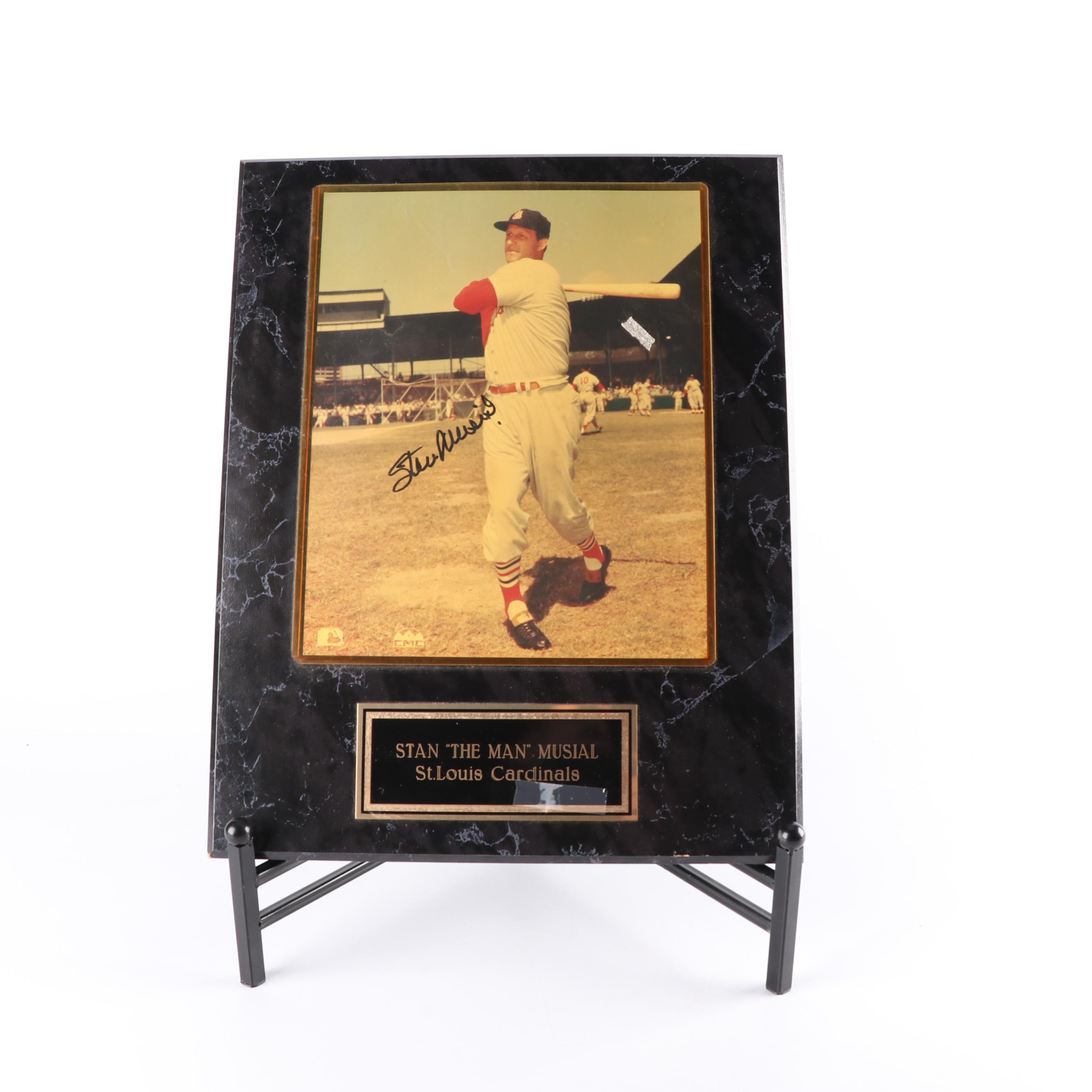 Stan Musial Autographed Color Photograph on Plaque