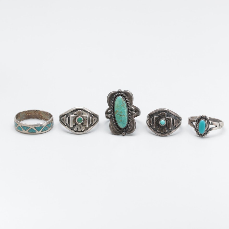 Southwestern Style Sterling Silver Rings Including Turquoise