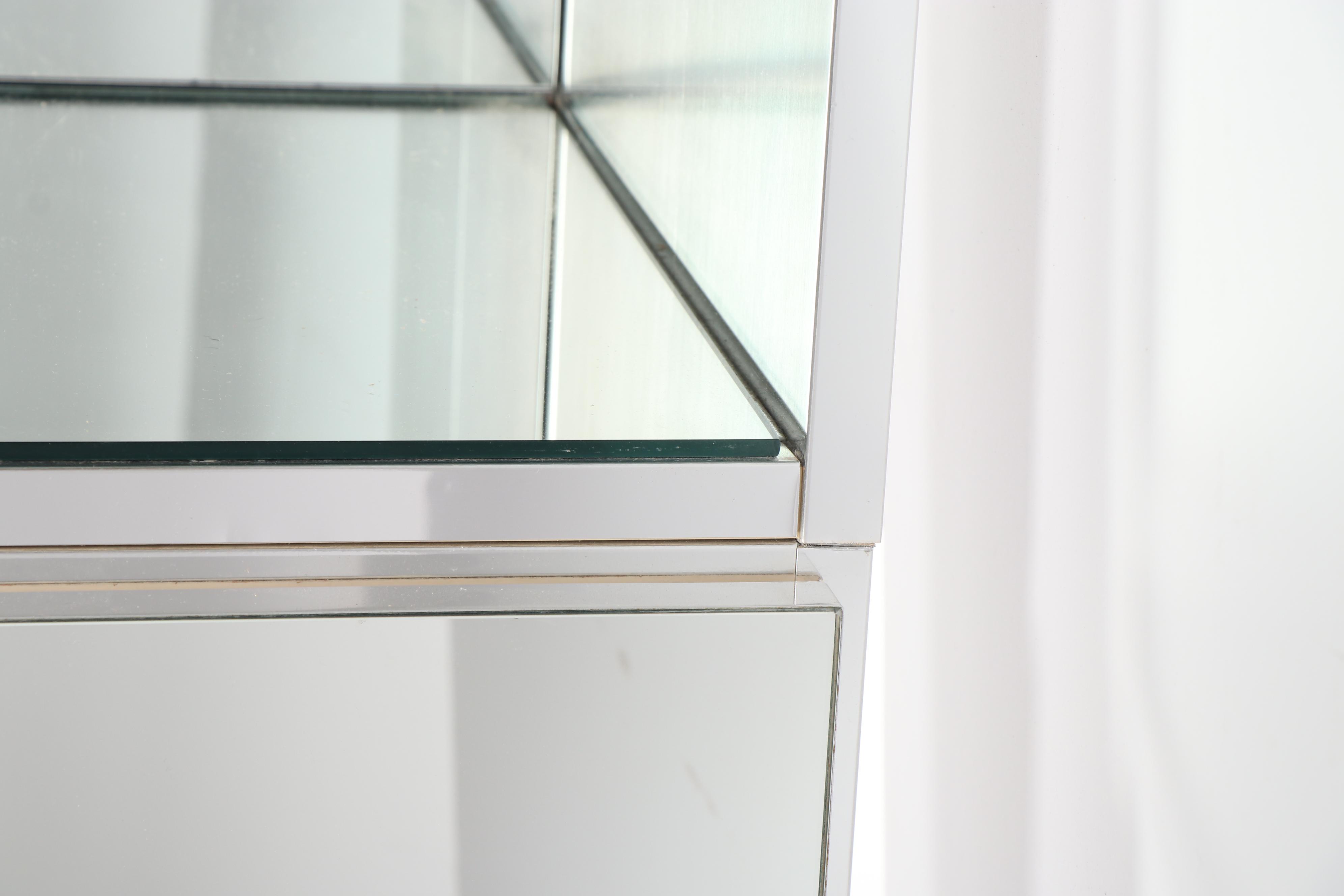 Contemporary Two-Piece Silver Laminate Display Cabinet with Mirrored Panels