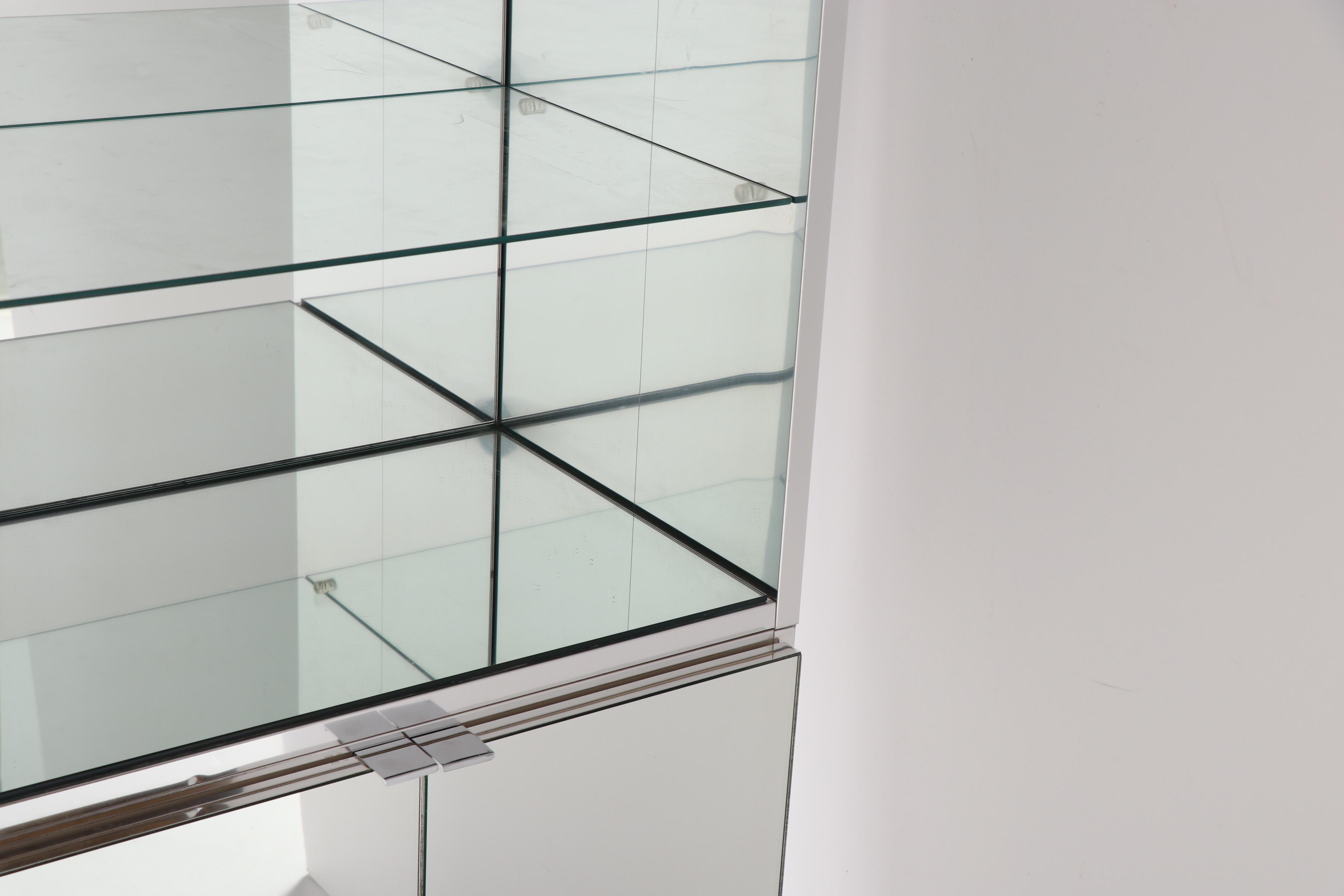 Contemporary Two-Piece Silver Laminate Display Cabinet with Mirrored Panels