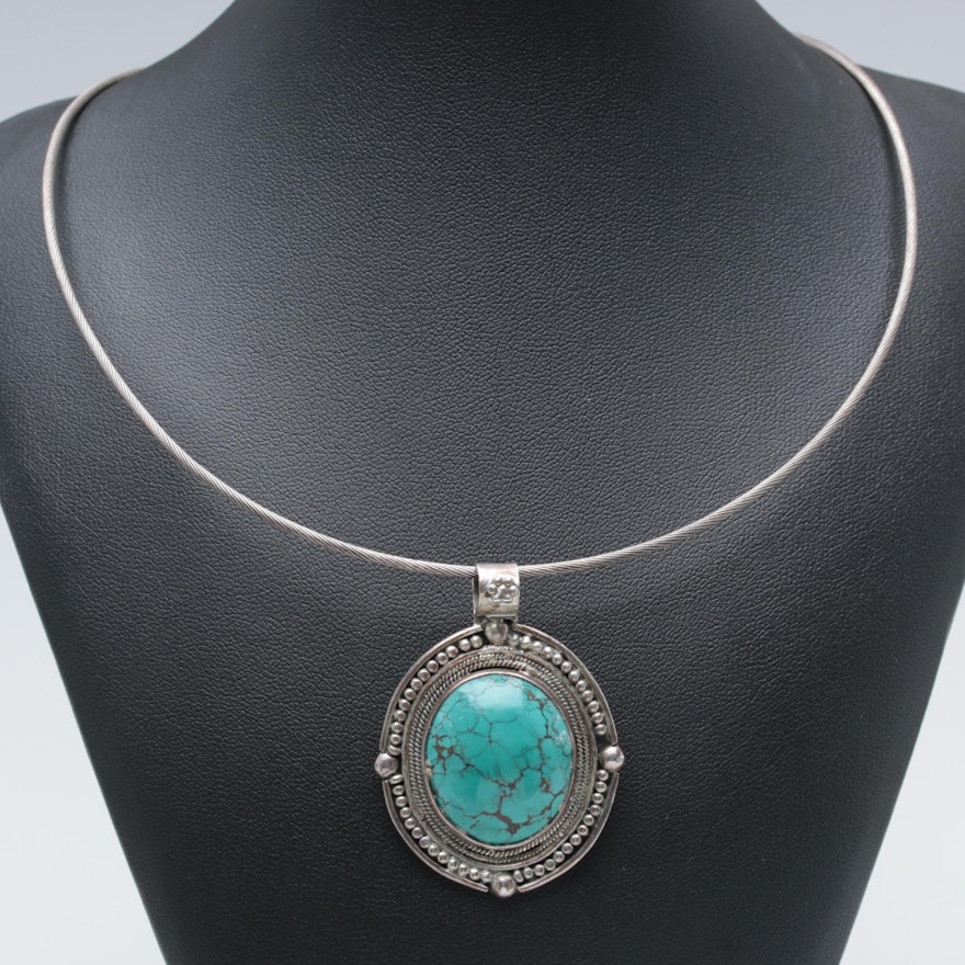 Sterling Silver Turquoise Pendant Necklace